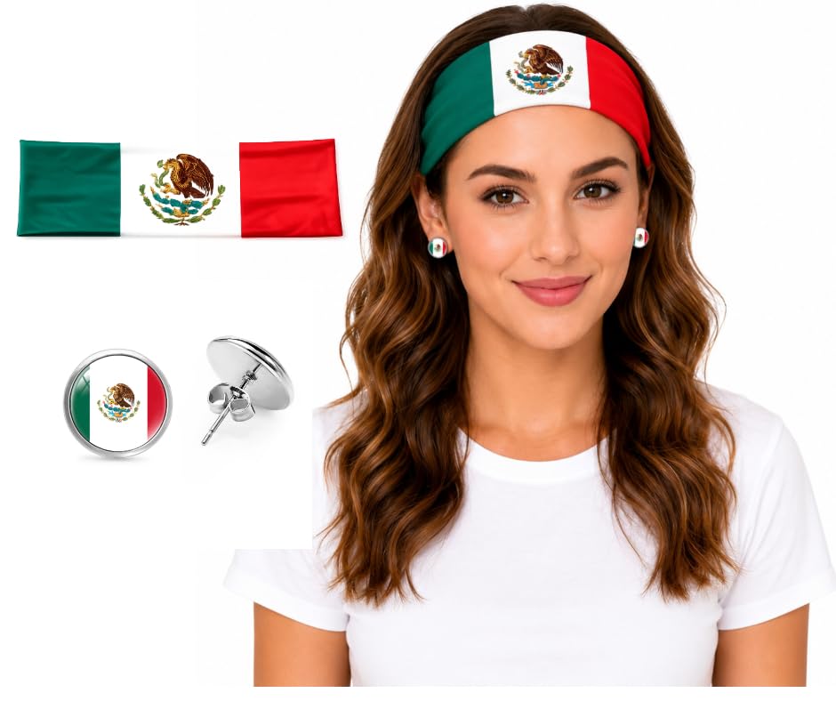Mexico Flag Wide Elastic Headband