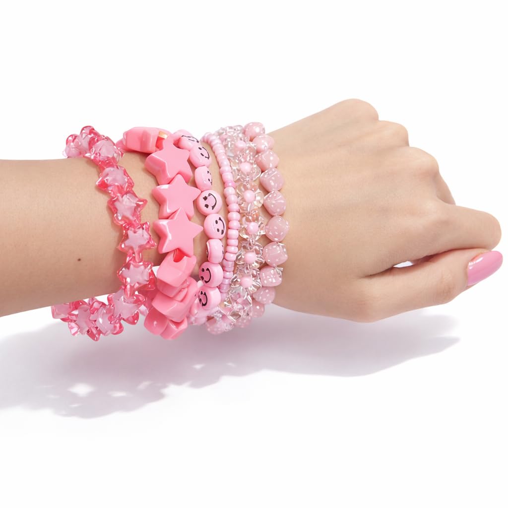 Y2K Beaded Bracelet Set, 5 Pack