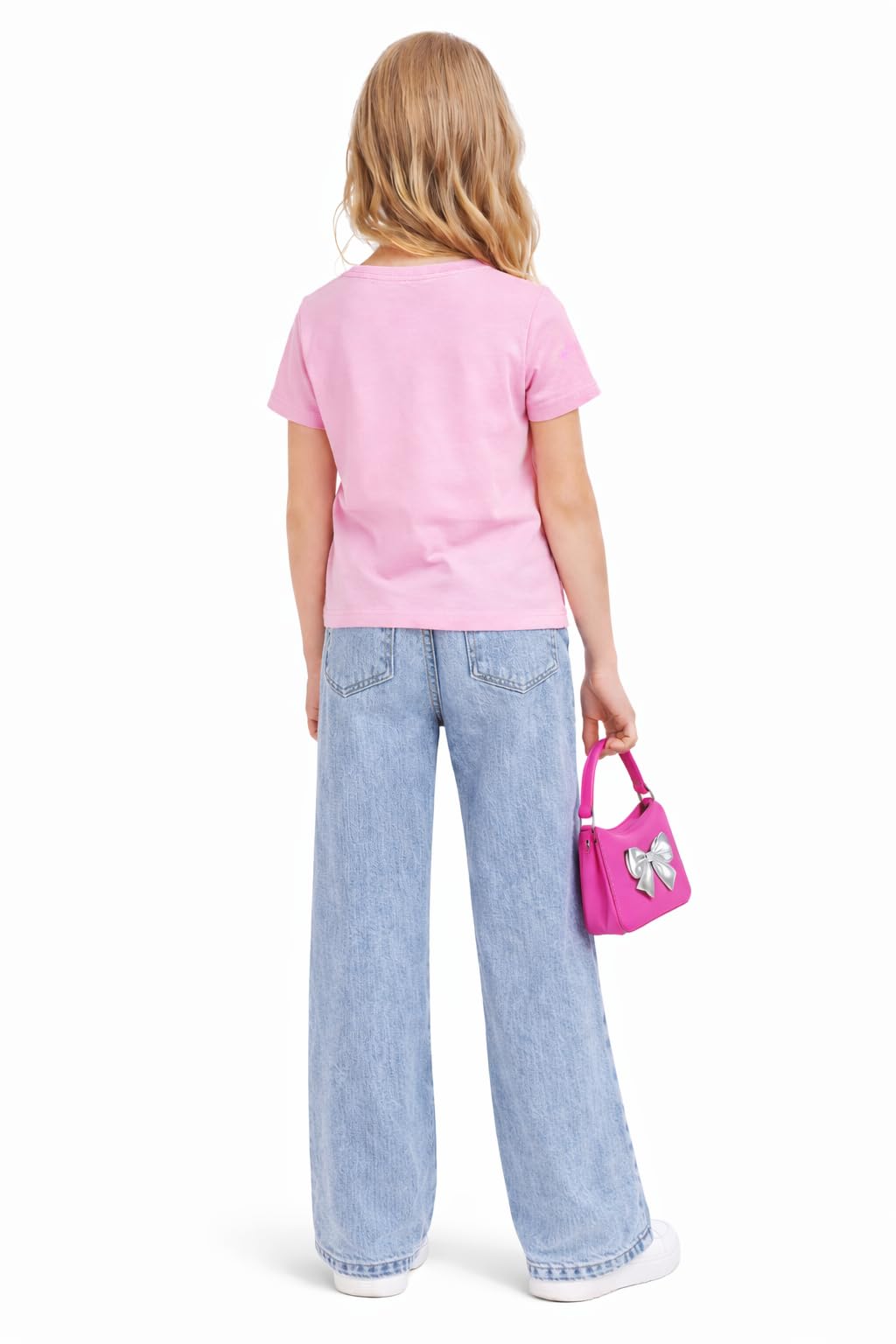 Tween Girls Y2K Bow Graphic Tee & Wide Leg Jeans Set