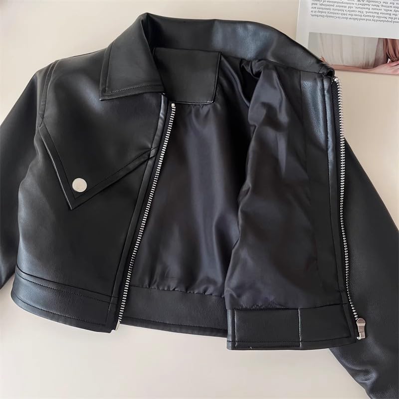 Girls Faux Leather Jacket & Pleated Skirt Set