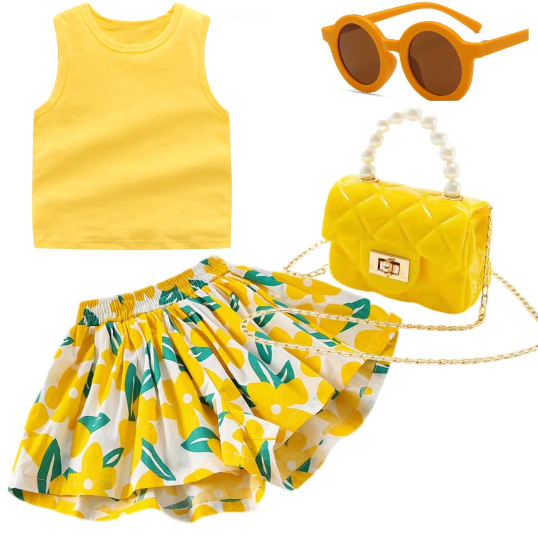 Girls 4-Piece Summer Short Set with Skort, Sunglasses & Purse