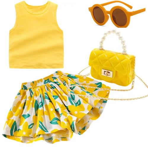 Girls 4-Piece Summer Short Set with Skort, Sunglasses & Purse