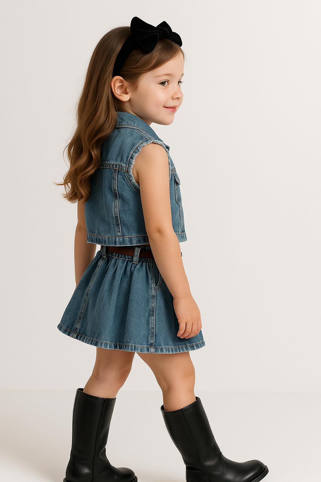 Girls Denim Jacket & Skirt 2-Piece Set