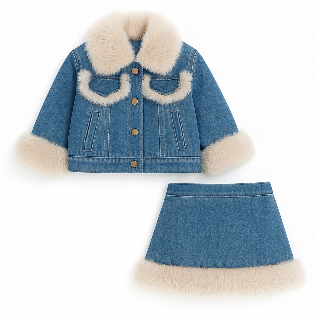 Girls Denim Jacket & Skirt 2-Piece Set