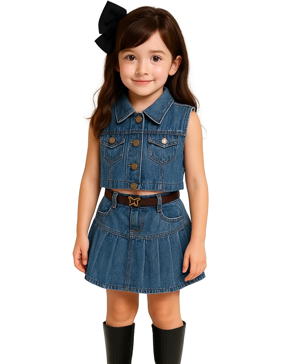Girls Denim Jacket & Skirt 2-Piece Set