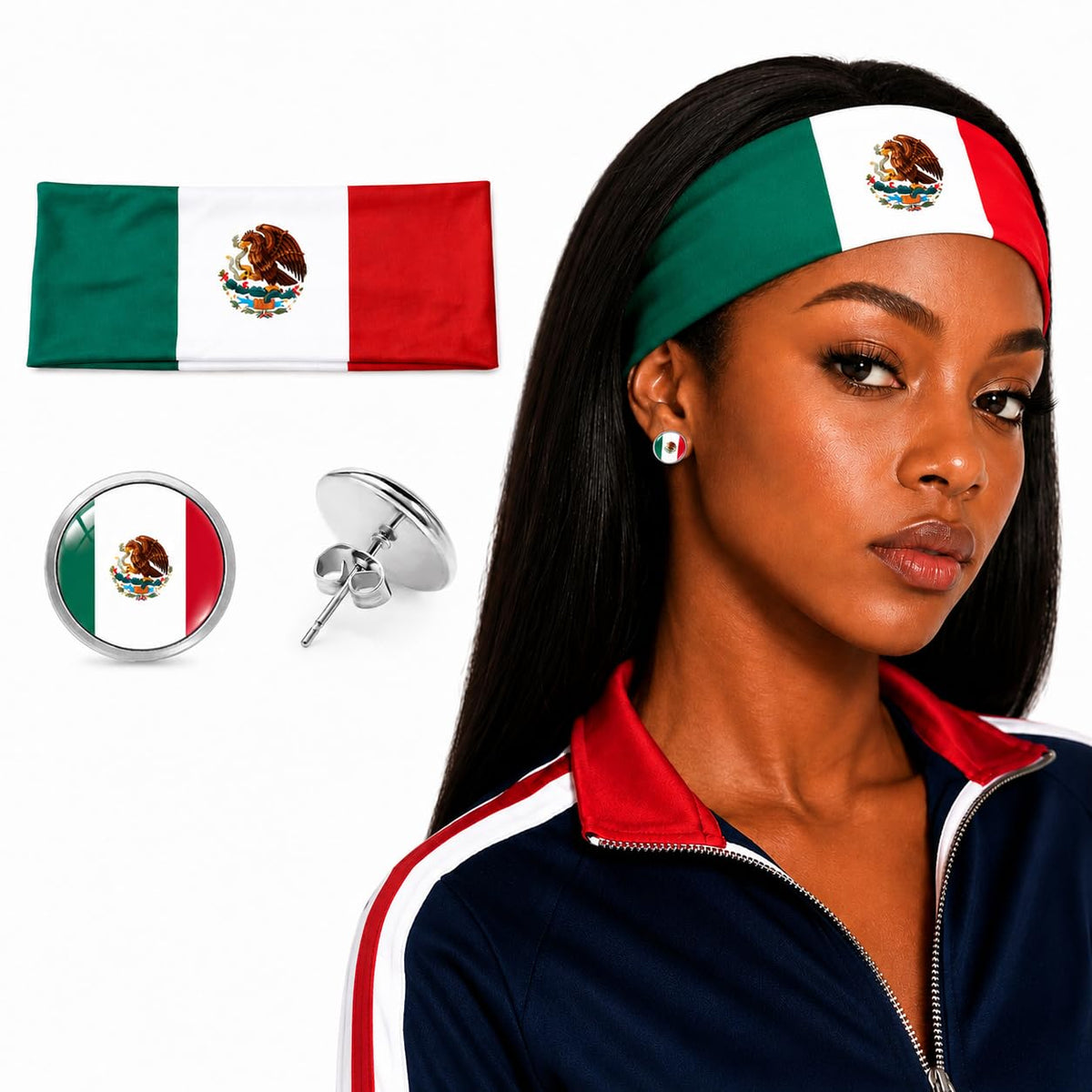 Mexico Flag Wide Elastic Headband