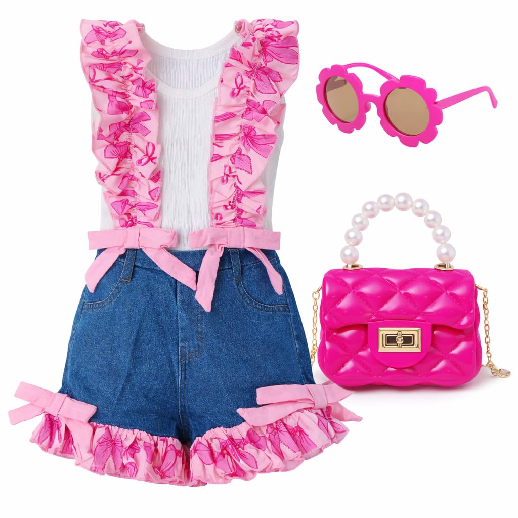 Girls 4-Piece Summer Short Set with Skort, Sunglasses & Purse