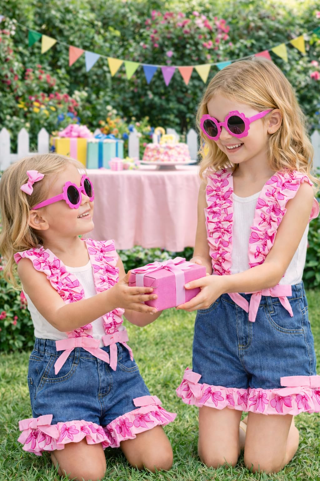 Girls 4-Piece Summer Short Set with Skort, Sunglasses & Purse
