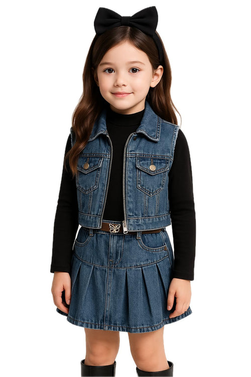 Girls Denim Jacket & Skirt 2-Piece Set