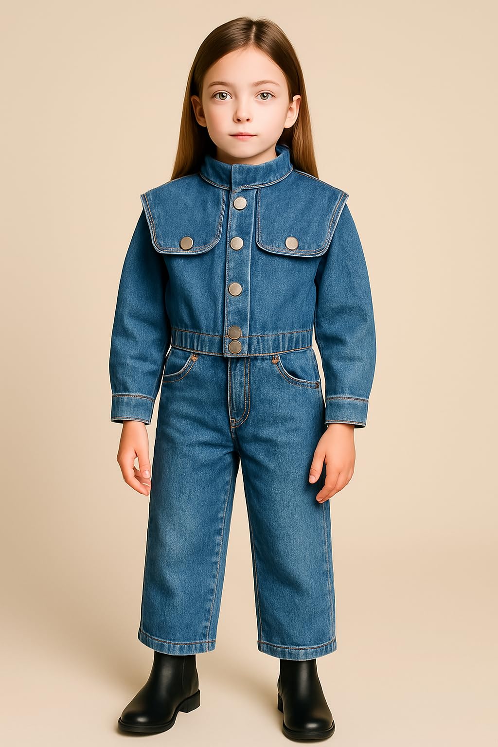 Girls Denim Jacket & Skirt 2-Piece Set