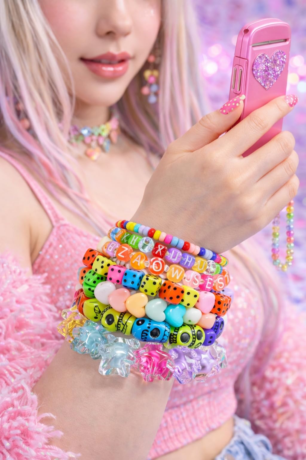 Y2K Beaded Bracelet Set, 5 Pack