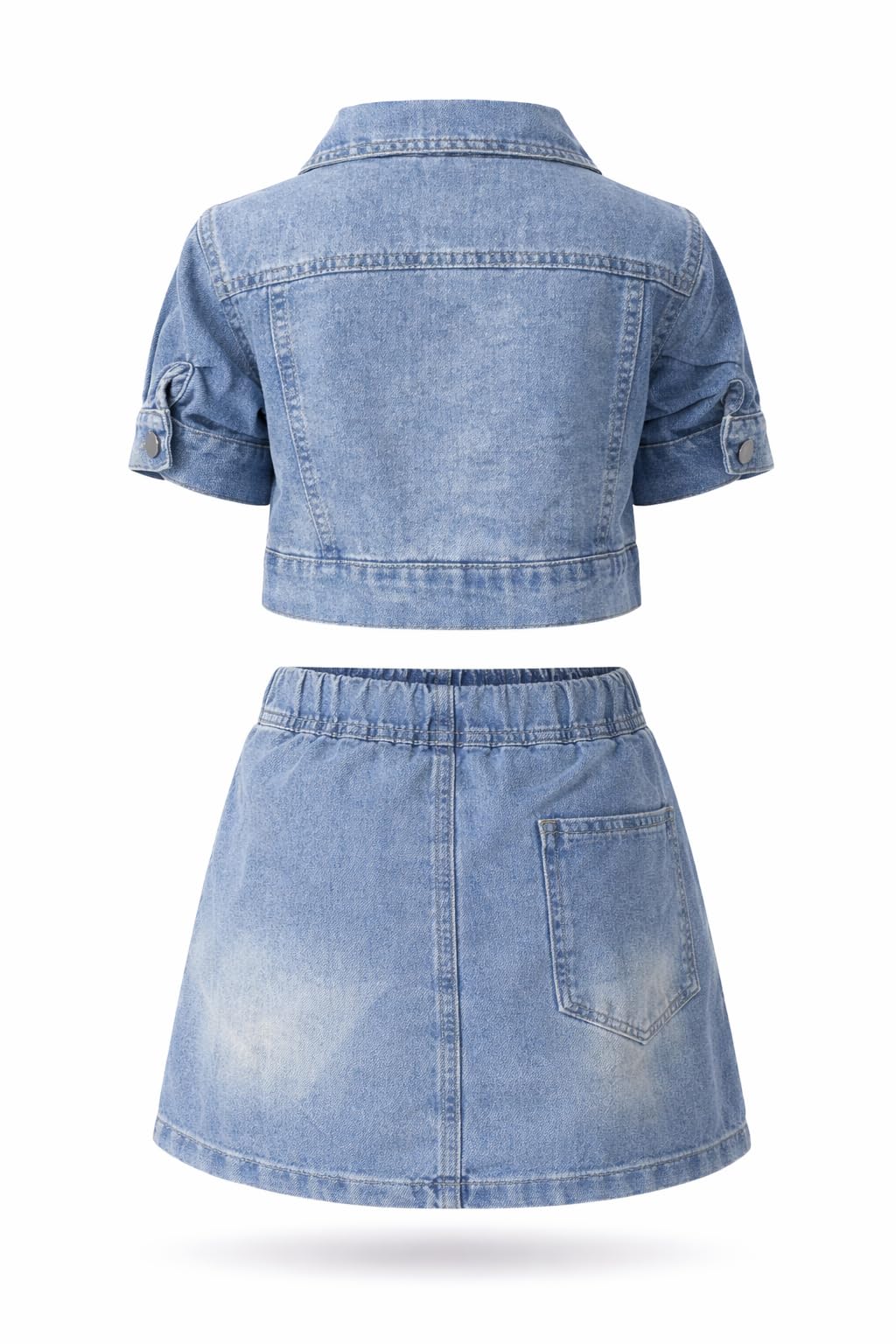 Girls Rhinestone Denim Jacket & Skirt Set