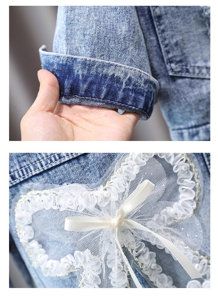 Girls Denim Jacket, Pink Top & Floral Bubble Skirt 3-Piece Set