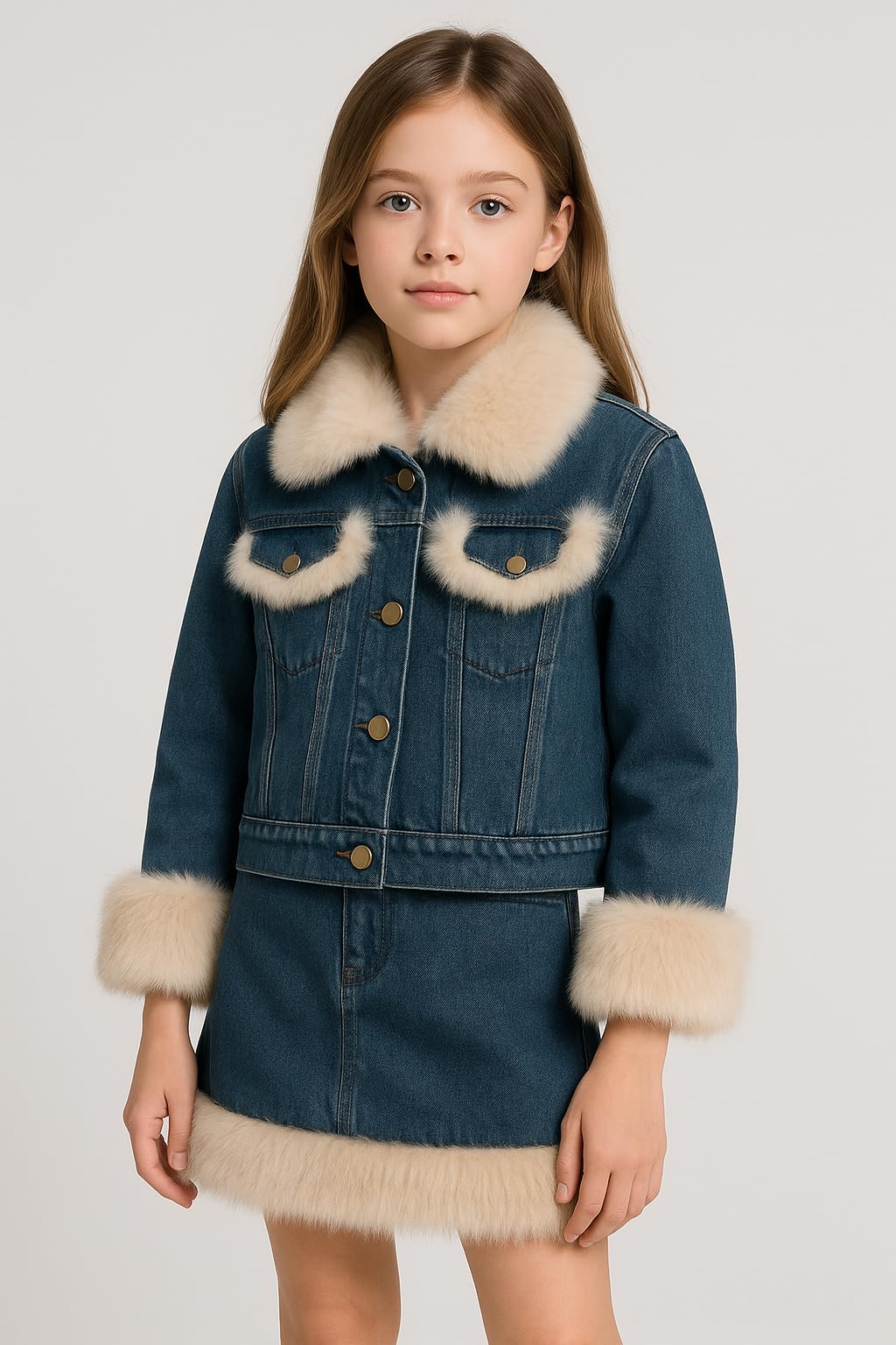 Girls Denim Jacket & Skirt 2-Piece Set