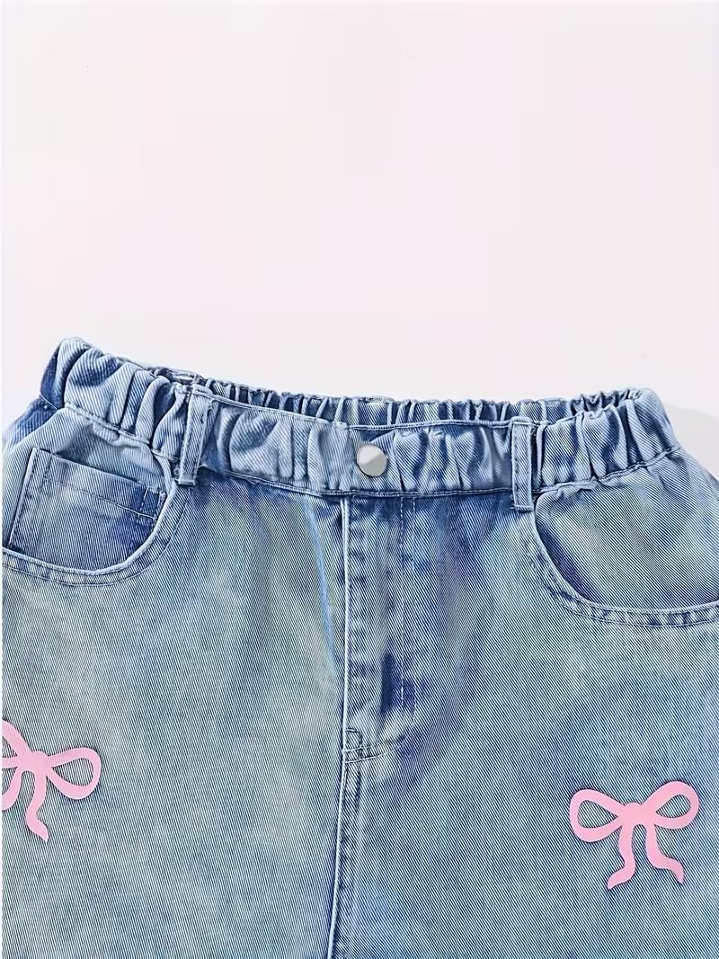 Tween Girls Y2K Bow Graphic Tee & Wide Leg Jeans Set