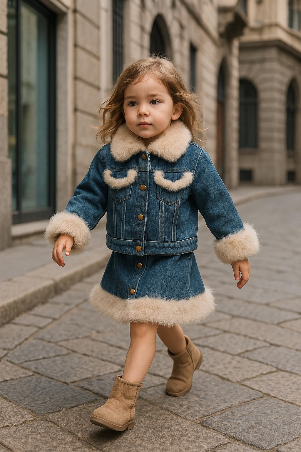 Girls Denim Jacket & Skirt 2-Piece Set