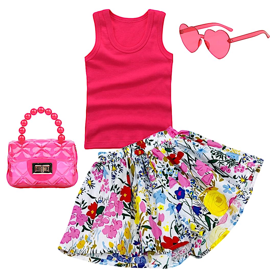 Girls 4-Piece Summer Short Set with Skort, Sunglasses & Purse
