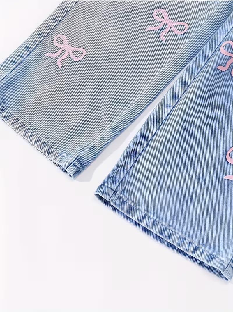 Tween Girls Y2K Bow Graphic Tee & Wide Leg Jeans Set