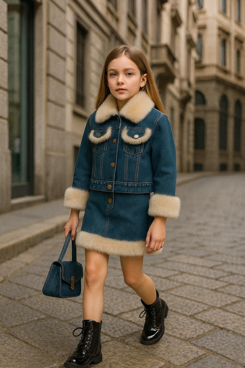 Girls Denim Jacket & Skirt 2-Piece Set