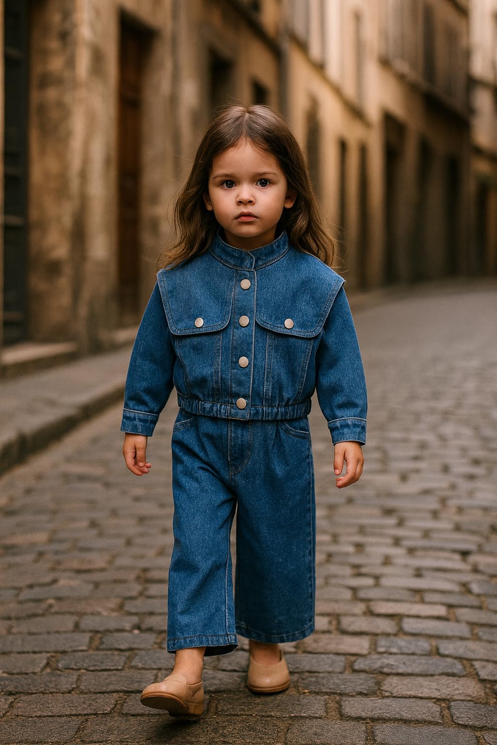 Girls Denim Jacket & Skirt 2-Piece Set