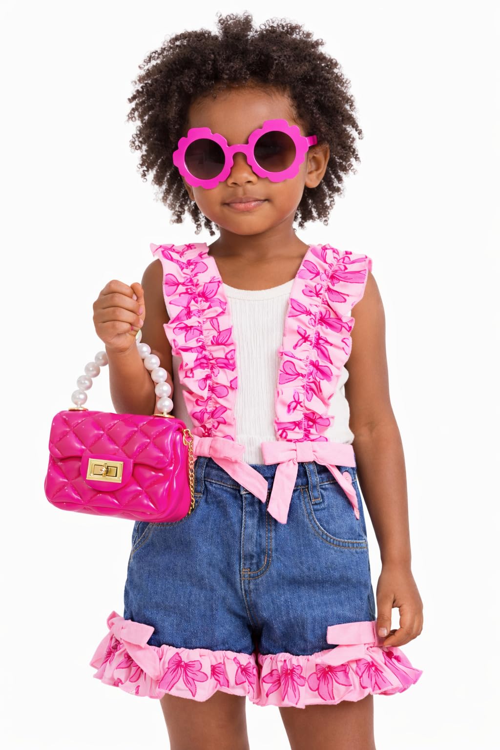 Girls 4-Piece Summer Short Set with Skort, Sunglasses & Purse