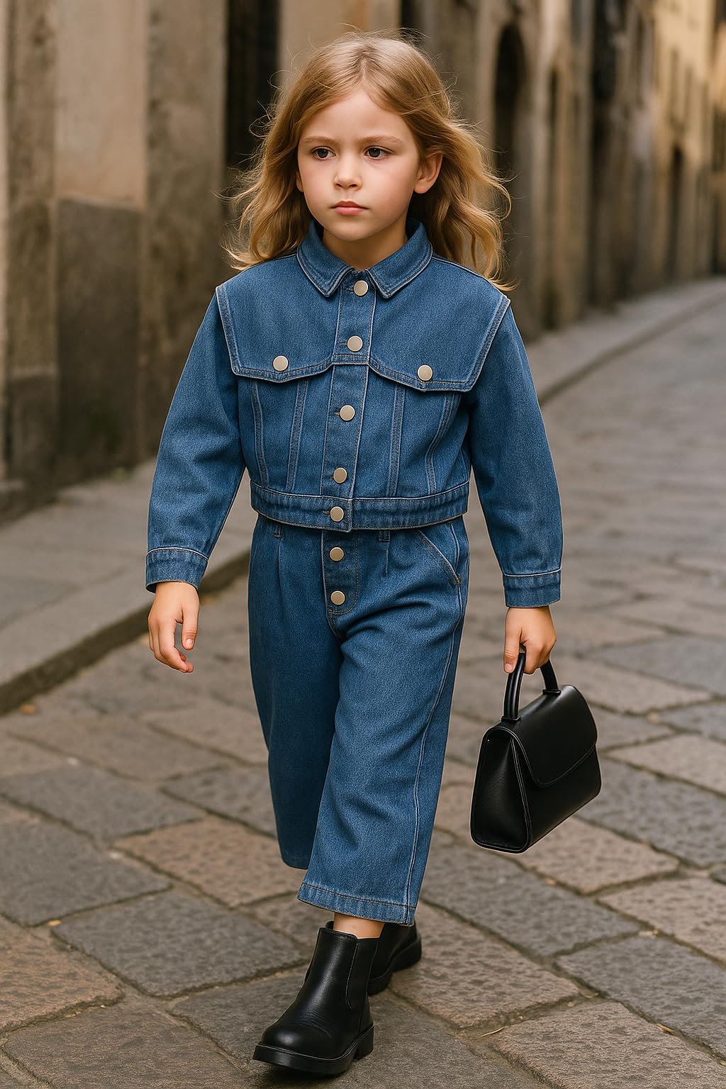 Girls Denim Jacket & Skirt 2-Piece Set