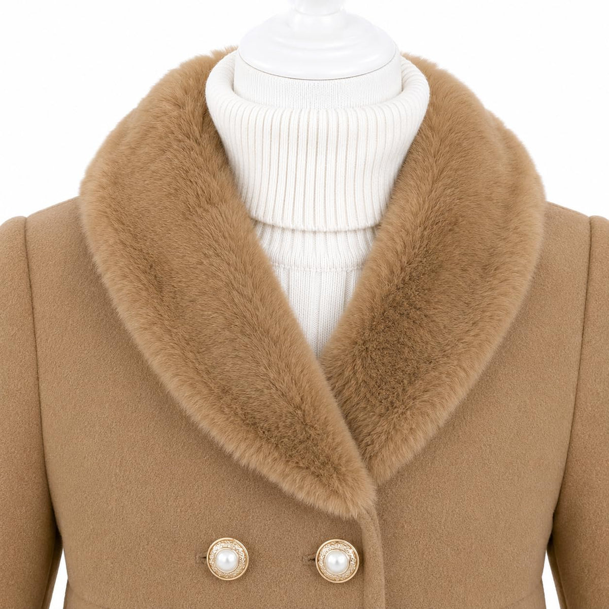 Girls Pearl Button Peacoat with Faux Fur Collar & Beret