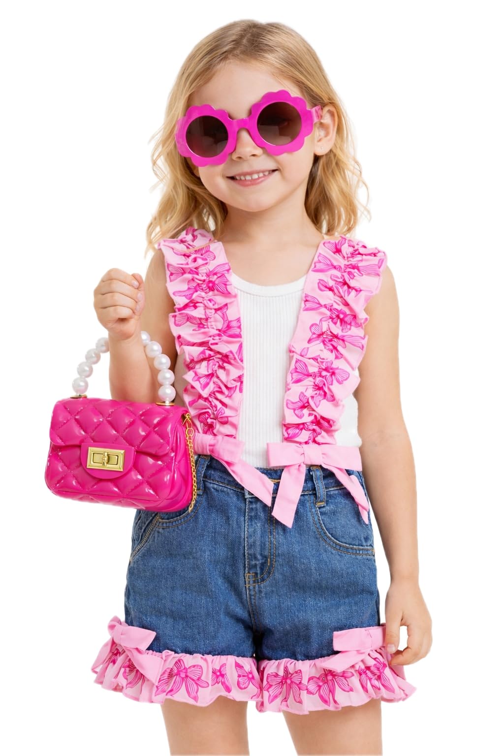 Girls 4-Piece Summer Short Set with Skort, Sunglasses & Purse