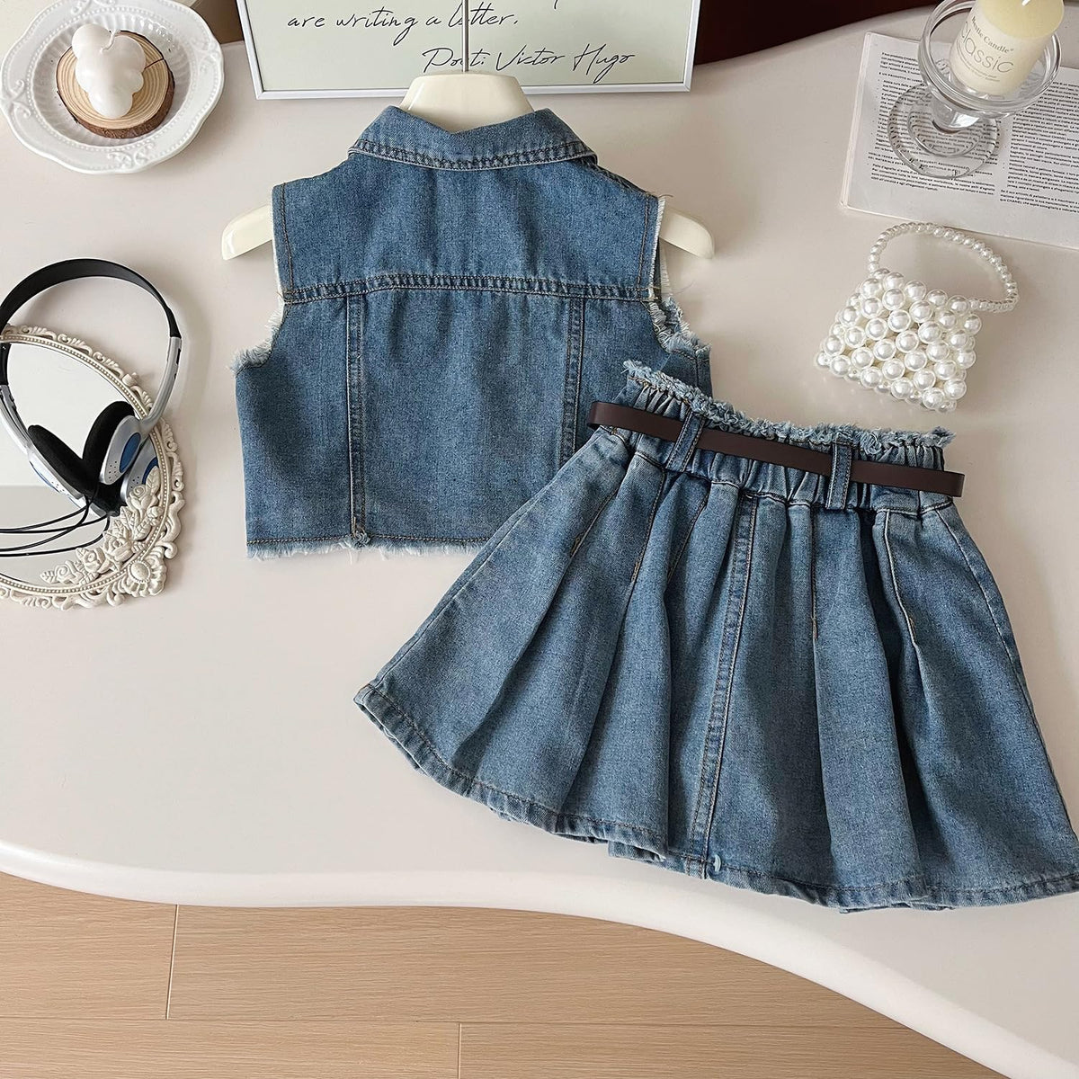 Girls Denim Jacket & Skirt 2-Piece Set