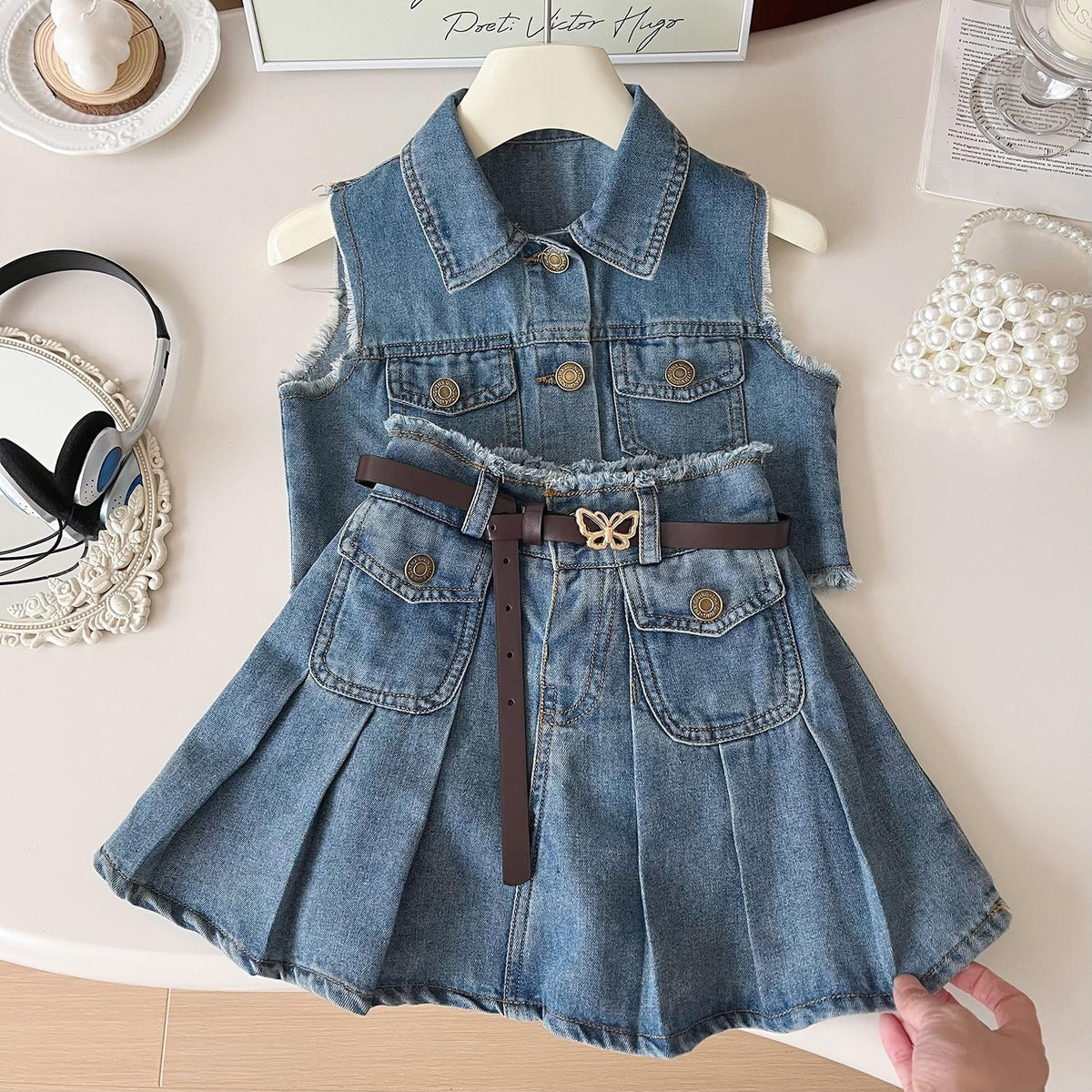 Girls Denim Jacket & Skirt 2-Piece Set